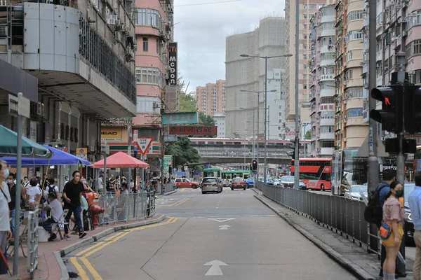 Mensen Drukke Straat Mong Kok Hong Kong Aug 2021 — Stockfoto