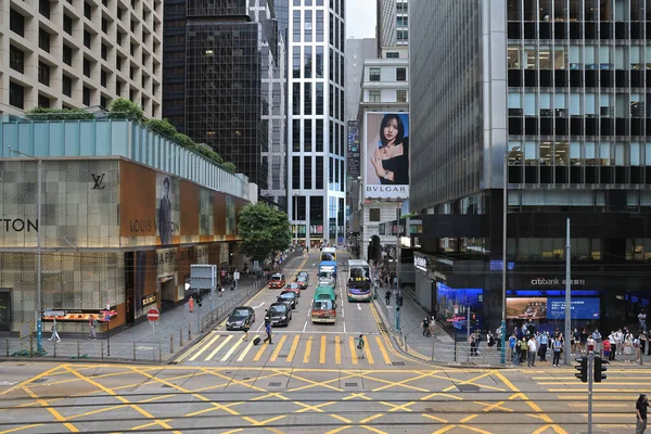 Aug 2021 Pedestrians Cross Pedder Street Busy Central — Stock Photo, Image