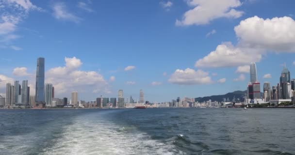 View Victoria Harbour Sunny Buildings Water Pov Moving Boat Hong — Stock Video