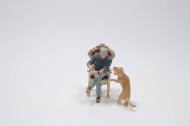 Mini figürün evcil hayvanıyla oynaması.