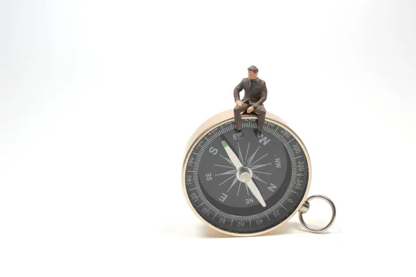 Postać Biznesmena Kompasem — Zdjęcie stockowe