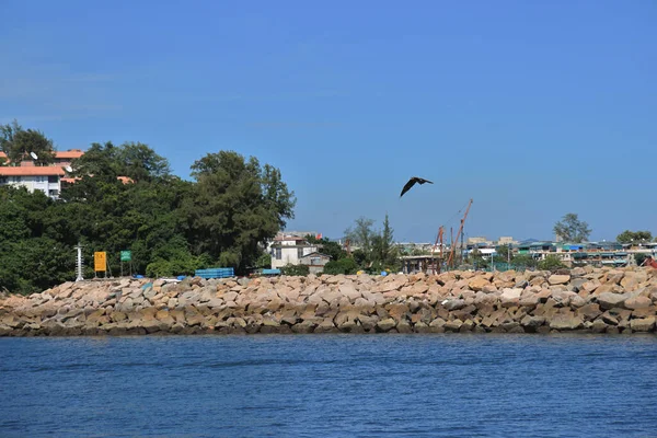 日当たりの良いチュンチャウ港の岩の桟橋 8月2021 — ストック写真