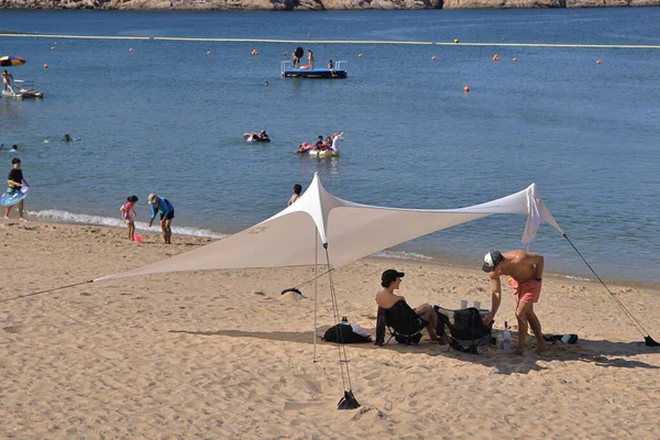 Tung Wan Beach Avec Des Gens Soleil Île Cheung Chau — Photo