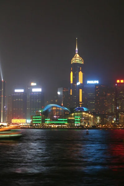 Symfoni Ljus Show Victoria Harbour Upplysta Byggnader Över Vatten Hong — Stockfoto