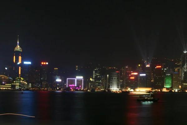 Symphony Lights Show Victoria Harbour Megvilágított Épületek Víz Felett Hong — Stock Fotó