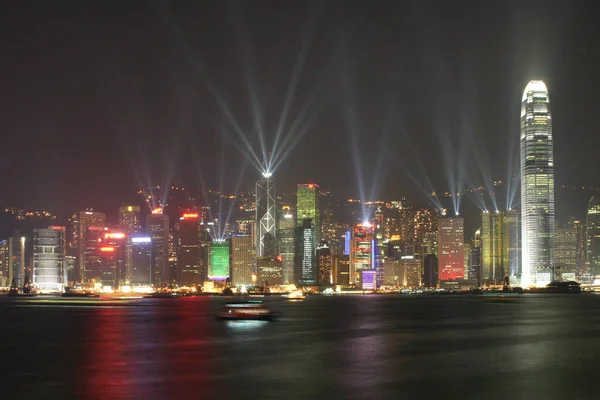 Symphony Lights Show Victoria Harbour Illuminated Buildings Water Hong Kong — Foto Stock