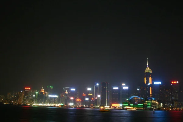 Symphony Lights Show Victoria Harbour Illuminated Buildings Water Hong Kong — стоковое фото