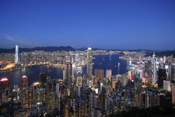 Eylül 2021 Hong Kong Gece Panoramik Manzarası Peak Bakış Açısından — Stok fotoğraf