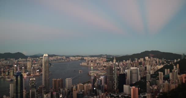 Hong Kong City Buildings Harbor Dusk Вересня 2021 — стокове відео