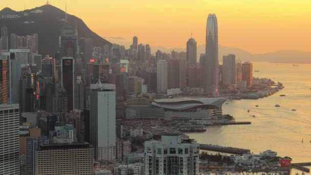 Krásný Západ Slunce Obloha Nad Hong Kong Panorama Přístav — Stock video