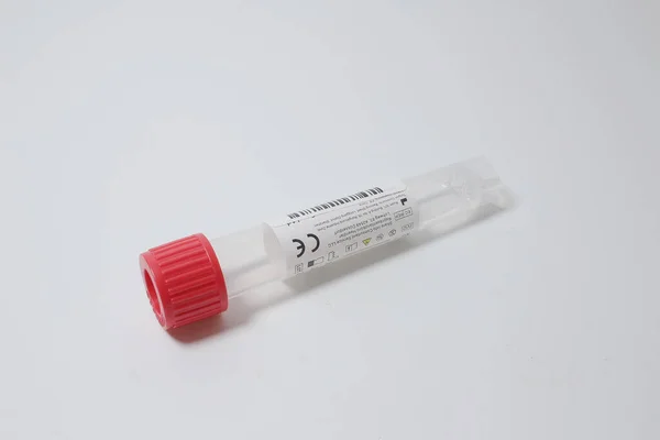 Macro Test Tube Bottiglia Raccolta Covid — Foto Stock