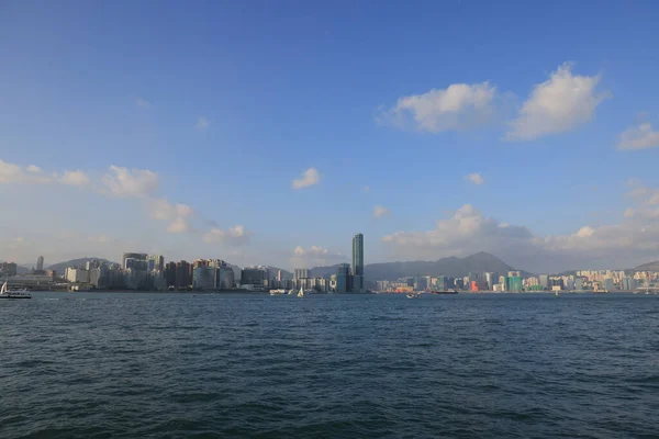 Sunlit Harbor Architecture Hong Kong Sept 2021 — Foto de Stock