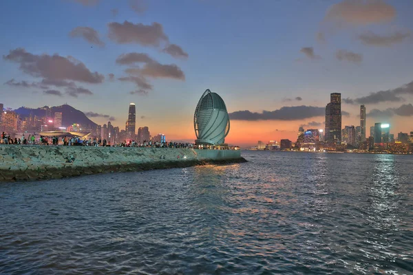 Abend Beleuchtete Skyline Des Victoria Harbour Vom East Coast Park — Stockfoto