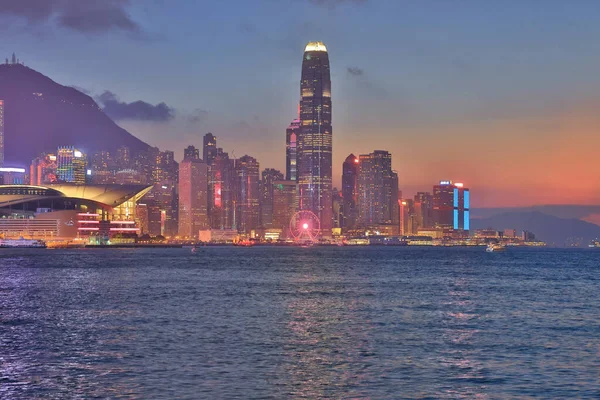 Gece Aydınlandı Hong Kong Victoria Limanı Eylül 2021 — Stok fotoğraf
