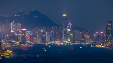 Şehir ışıkları, Kowloon silueti, Hong Kong gece manzarası.