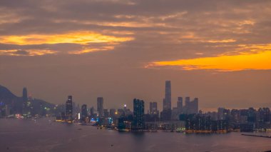 Şehir ışıkları, Kowloon silueti, Hong Kong gece manzarası.
