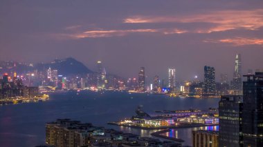 Şehir ışıkları, Kowloon silueti, Hong Kong gece manzarası.