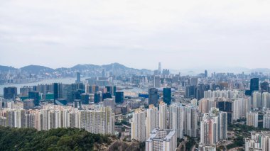 Kowloon Körfezi 'ndeki modern ofis silueti ticari merkez Nov 12025