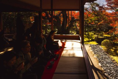 Japon tarihi mimarisi. 23 Kasım 2025 'te renkli sonbahar yeşillikleriyle çevrili.