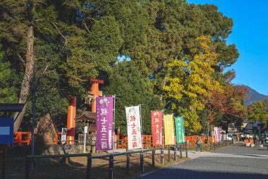 Tarihi Shinto tapınağı girişi manzaralı ağaç çizgili yol 23 Kasım 2025