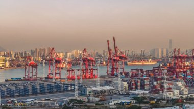 Altın güneş ışığı, 10 Ocak 2026 'da terminal vinçlerini ve liman sularını vurguluyor.