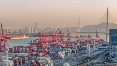 Altın güneş ışığı, 10 Ocak 2026 'da terminal vinçlerini ve liman sularını vurguluyor.