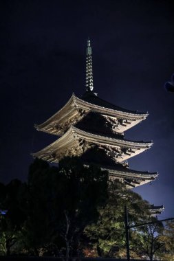 25 Kasım 2025 'te Kyoto' da gece gökyüzü altında parlayan tarihi pagoda