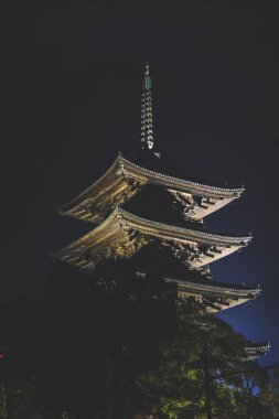 25 Kasım 2025 'te Kyoto' da gece gökyüzü altında parlayan tarihi pagoda