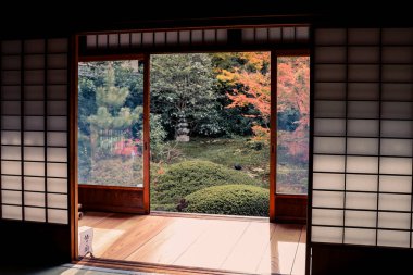 Japon tapınağının içinde Unryu akçaağaç 28 Kasım 2025