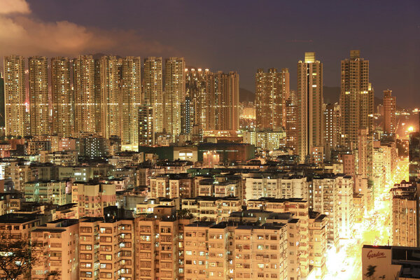 Residential district in city at night, hk