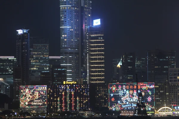 Hong Kong night widok z różnych ozdób choinkowych w 2015 — Zdjęcie stockowe