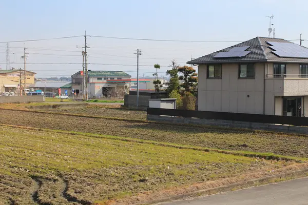 Pole na terasovité v Japonsku — Stock fotografie