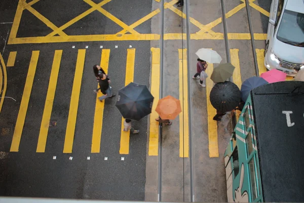Cruzamento pedestre molhado em um dia chuvoso — Fotografia de Stock