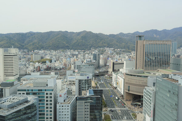The Aerial view of downtown Kobe, japan.