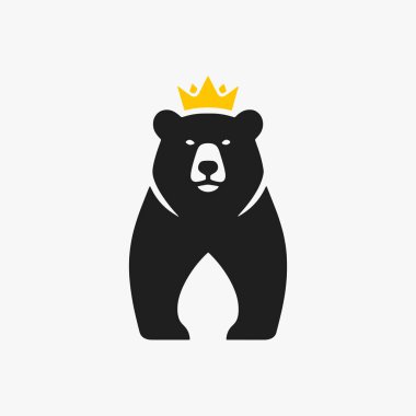 Ayı Vahşi Kral logosu için düz tasarım konsepti basitlik, zarafet ve tanınma kolaylığı üzerine odaklanır. Logolar, maskotlar, Etiketler ve Simgeler için vektör işareti. Vektör İllüstrasyonu