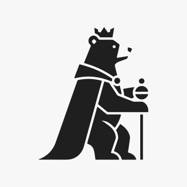 Ayı Vahşi Kral logosu için düz tasarım konsepti basitlik, zarafet ve tanınma kolaylığı üzerine odaklanır. Logolar, maskotlar, Etiketler ve Simgeler için vektör işareti. Vektör İllüstrasyonu