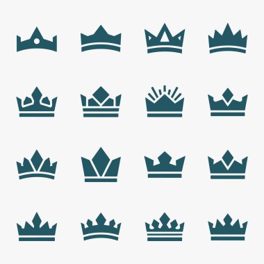 Çeşitli şekil ve boyutlarda bir taç koleksiyonu. Banner, Logos, Etiketler ve Simgeler için Vektör İşareti. Vektör İllüstrasyonu