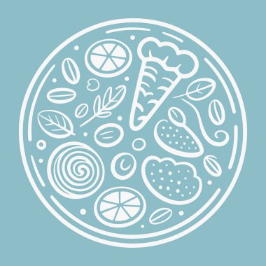 İtalyan yemek seti için düz tasarım. Baskı için mükemmel: tasarım menüleri, çıkartmalar ve simgeler. Taze ve sağlıklı malzemelere odaklan. Vektör İllüstrasyonu