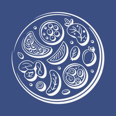 İtalyan yemek seti için düz tasarım. Baskı için mükemmel: tasarım menüleri, çıkartmalar ve simgeler. Taze ve sağlıklı malzemelere odaklan. Vektör İllüstrasyonu