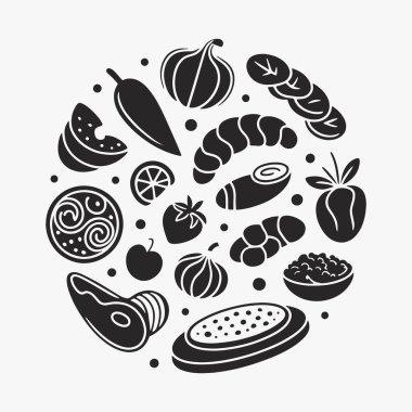 İtalyan yemek seti için düz tasarım. Baskı için mükemmel: tasarım menüleri, çıkartmalar ve simgeler. Taze ve sağlıklı malzemelere odaklan. Vektör İllüstrasyonu