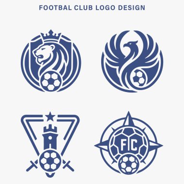 Futbol kulübü amblemleri ve rozetleri koleksiyonu. Logo, Etiket ve Simgeler için Vektör İşareti. Vektör İllüstrasyonu