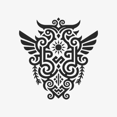 Beyaz arka planda karmaşık kabile mandala süsü. Banner, Logos, Etiketler, dövme ve Simgeler için Vektör İşareti. Vektör İllüstrasyonu