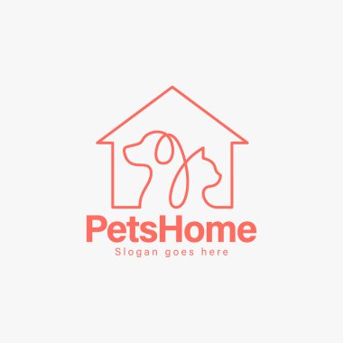 Hayvan oteli ve hayvan bakımı için kedi ve köpek barındıran bir evcil hayvan evi. Vektör İllüstrasyonu