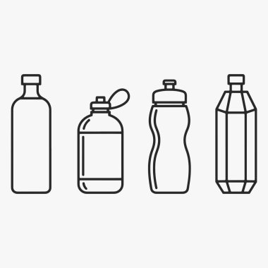 Beyaz arka plan dizaynlı su şişeleri. Vektör İllüstrasyonu