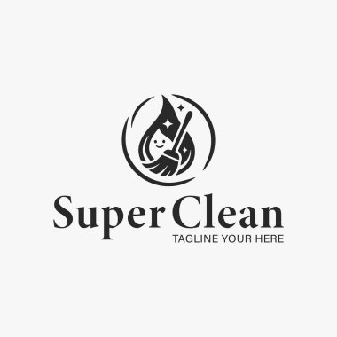 Yaratıcı temizlik hizmeti logo tasarım şablonu basitlik, zarafet ve tanıma kolaylığı üzerine odaklanır. Vektör İllüstrasyonu