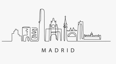 Düz Tasarım Madrid 'i yıkmadan tek sıra halinde. Vektör İllüstrasyonu