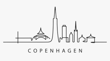Düz Tasarım Kopenhag şehrini kırmadan bir satır. Vektör İllüstrasyonu