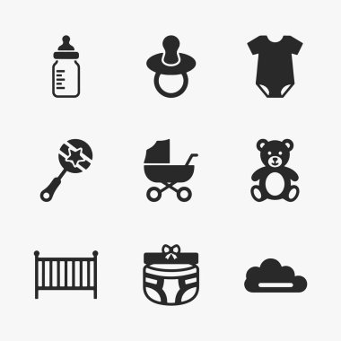 Düz Tasarımlı Bebek temel simgeleri seti. Vektör İllüstrasyonu