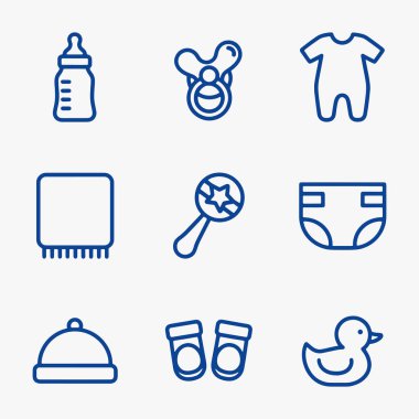 Düz Tasarımlı Bebek temel simgeleri seti. Vektör İllüstrasyonu