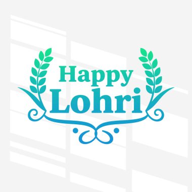 Happy Lohri için düz tasarım, buğday kulaklı zarif tipografi tasarımı ve Punjabi Kızılderili hasat festivali için dekoratif süslemeler. Vektör İllüstrasyonu